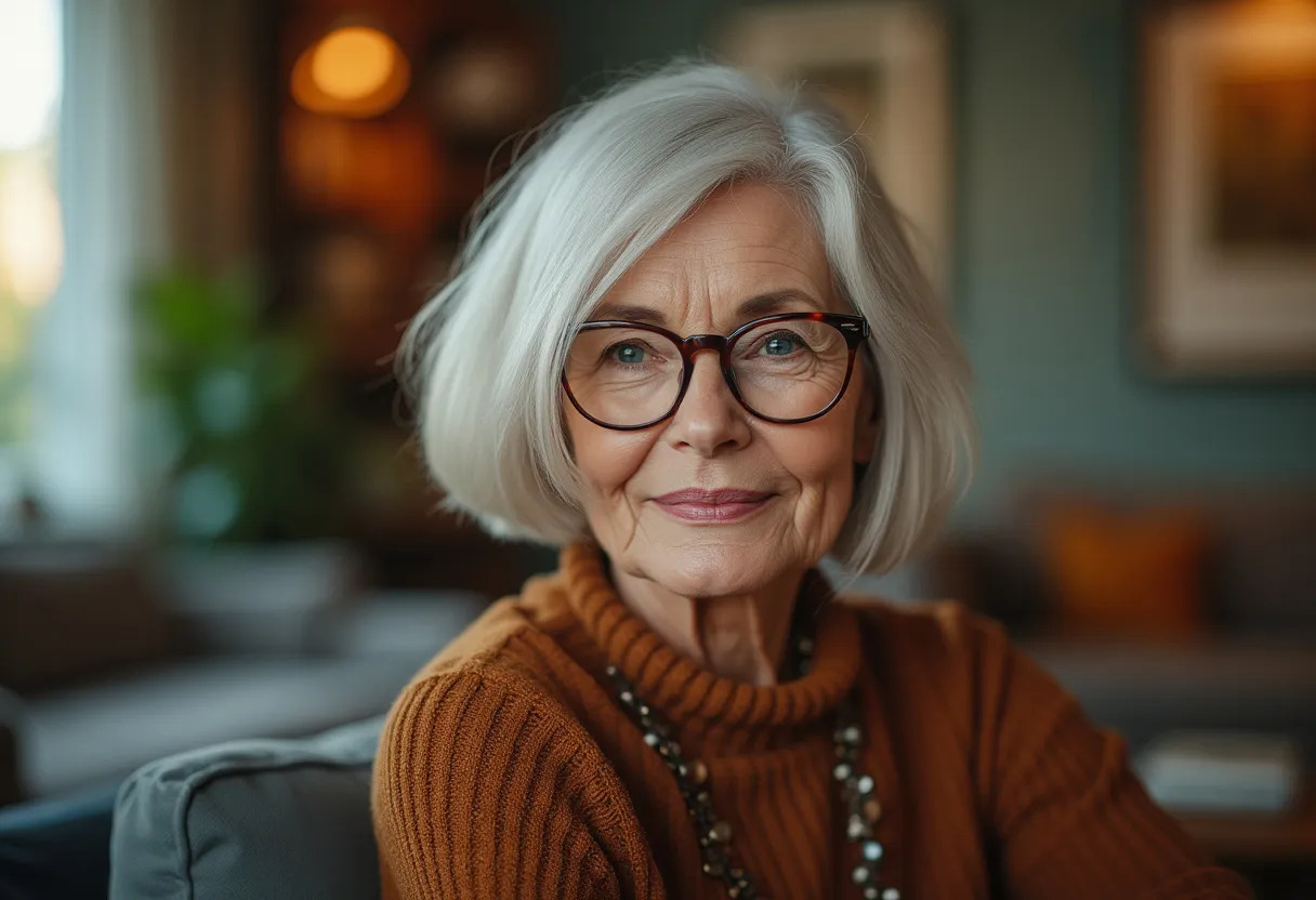 femme sexagénaire lunettes coiffure